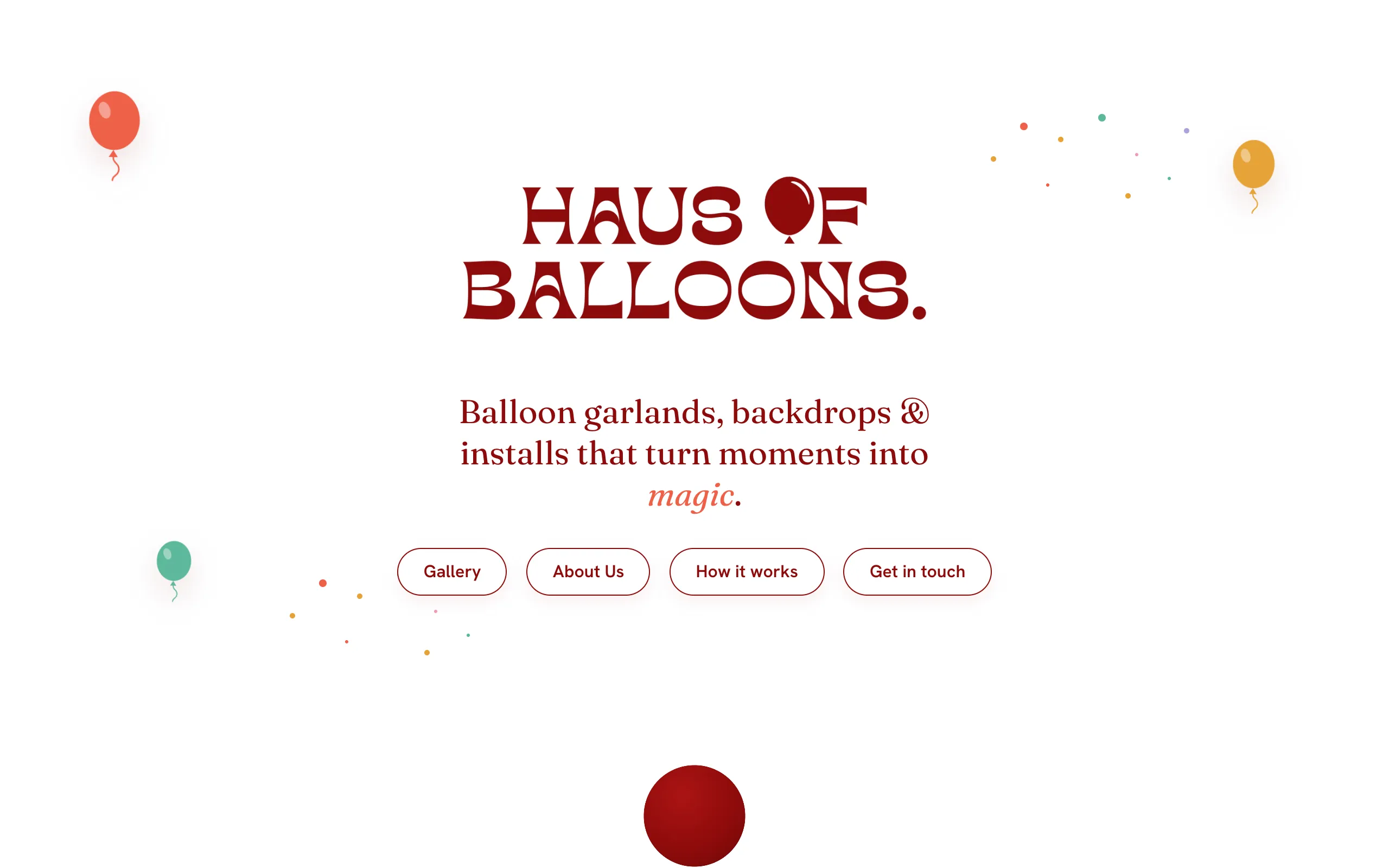 Haus of Balloons website with balloon garland photography and booking form